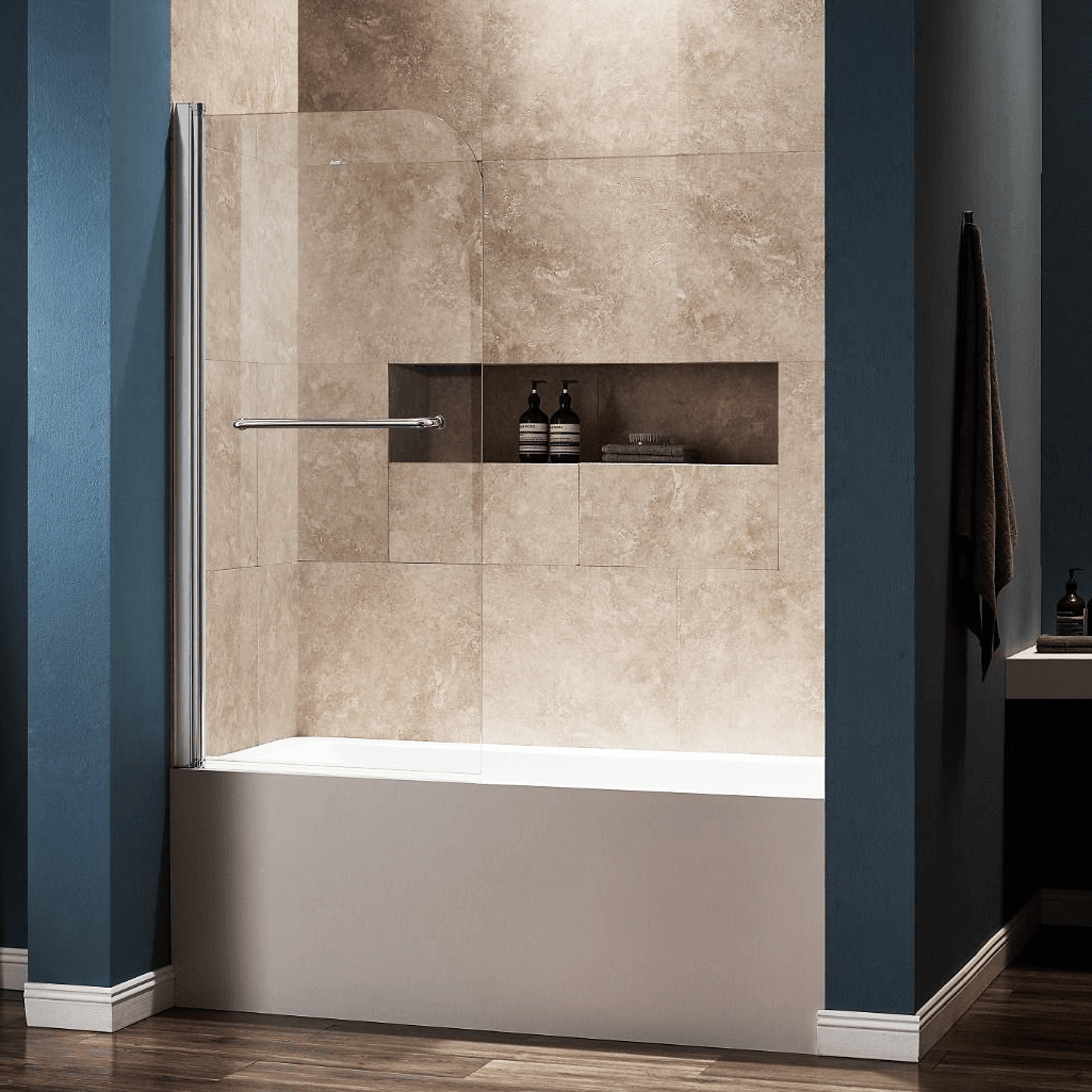 Dreamwerks 30-Inch Frameless Pivot Shower Door with Clear Glass & Chrome Handle - Perfect for Modern Bathroom Renovations & Spa-Like Showers