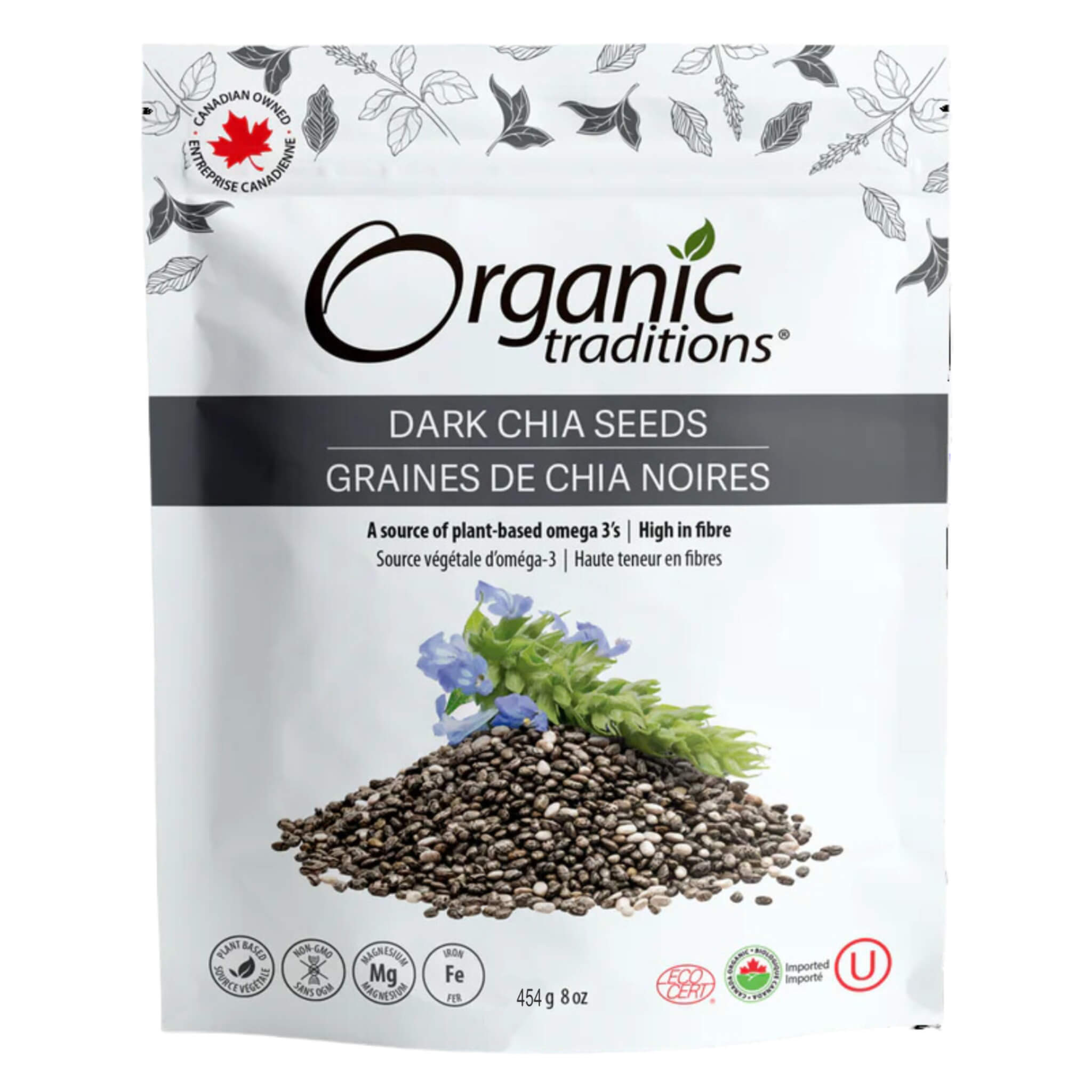 Organic Dark Chia Seeds 8oz (227g) - High in Omega-3, Fiber & Protein - Perfect for Smoothies, Baking & Healthy Breakfasts