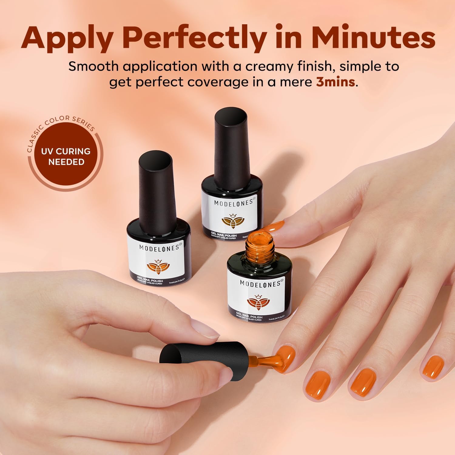 Modelones Fall Gel Nail Polish - 15ml Coral Orange Soak Off LED Gel Polish for DIY Manicure | Long Lasting Autumn Nail Art for Salon & Home Use | Perfect for Fall Weddings, Halloween, Thanksgiving Nail Designs