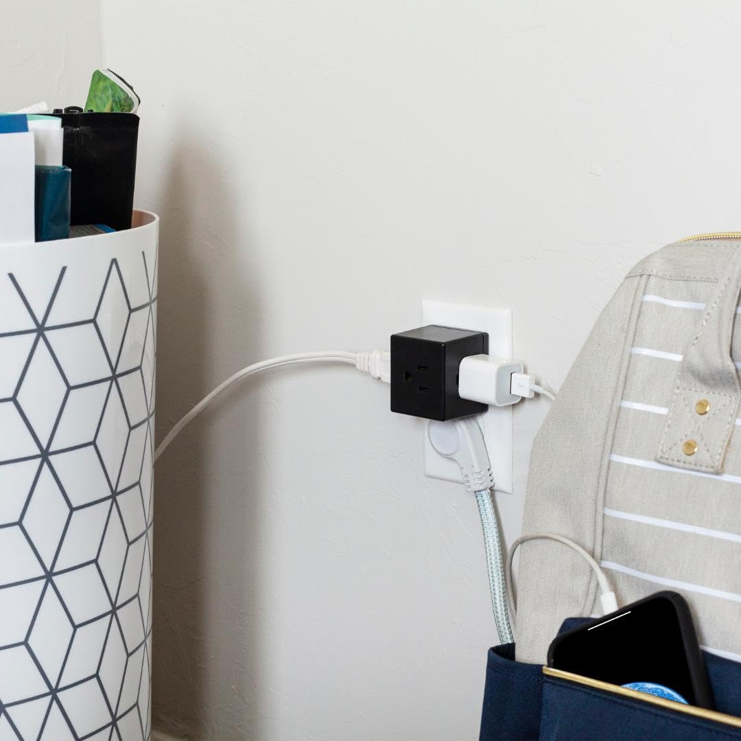 PHILIPS 3-Outlet Extender Cube, Extra-Wide Spaced Adapter with Easy Access Design, 3-Prong Grounded Plug, 2 Pack Black Power Strip for Travel, Home, Office & Hotel Use - SPS3002BC/37