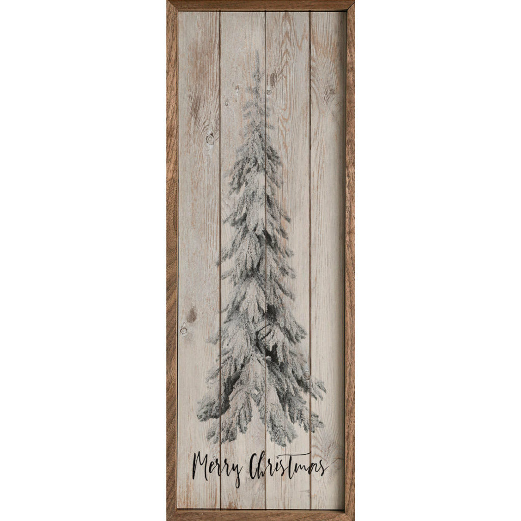 Festive Christmas Pine Tree Wood Framed Wall Art Print - Holiday Home Decor for Living Room, Bedroom & Office