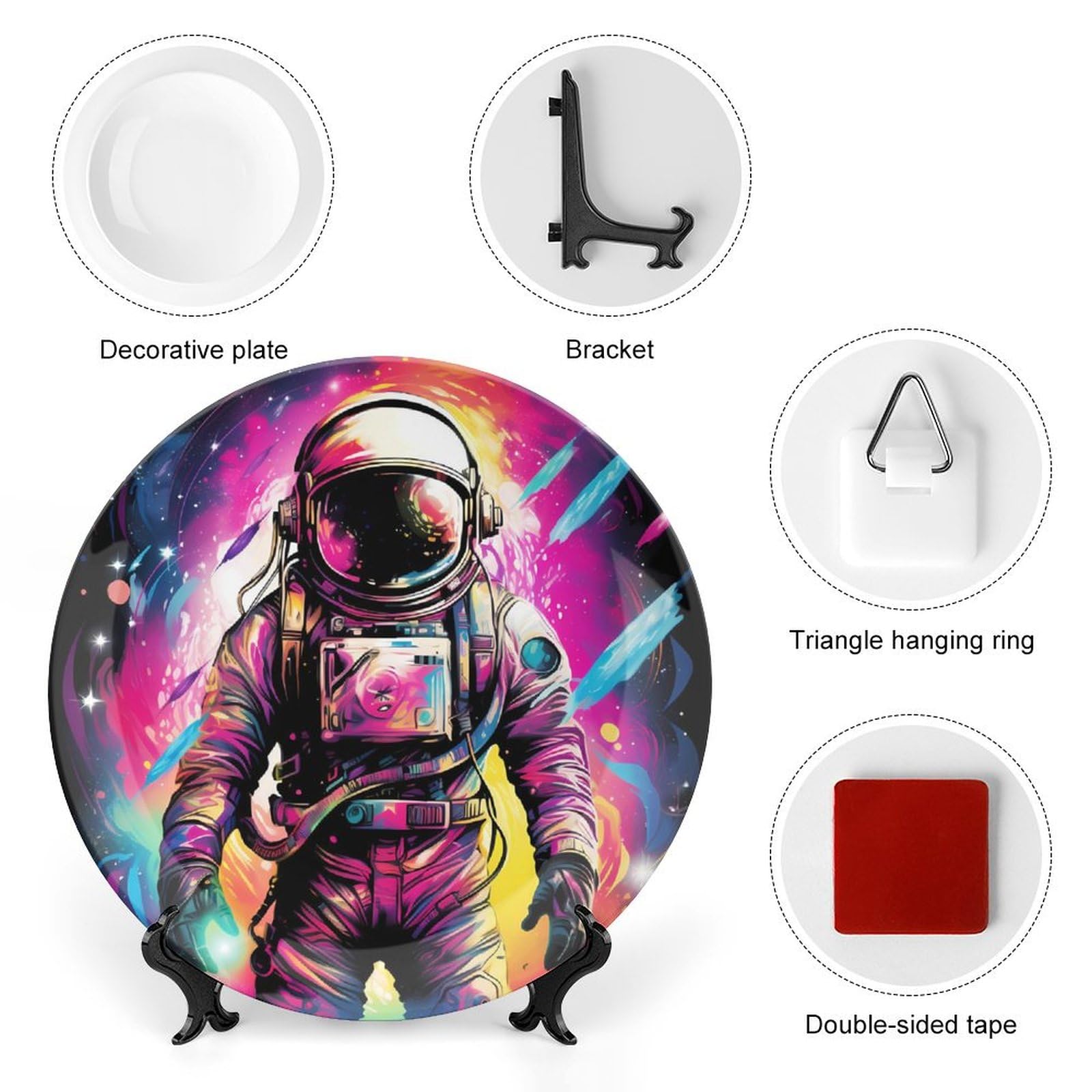 Astronaut Universe Fantasy Galaxy Ceramic Decorative Plates - Display Ornaments & Dinner Plates with Stand for Kitchen & Home Decor - Perfect for Space-Themed Parties, Sci-Fi Room Decor & Unique Gift Ideas