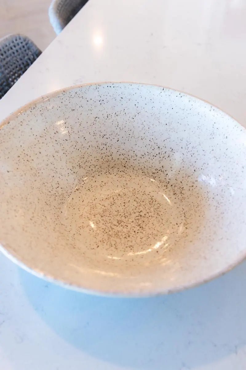 XL Speckled Stoneware Serving Bowl - Iced Dark Teal & White - Perfect for Salads, Pasta, Soup & Entertaining - Durable & Stylish Dinnerware for Home & Restaurant Use