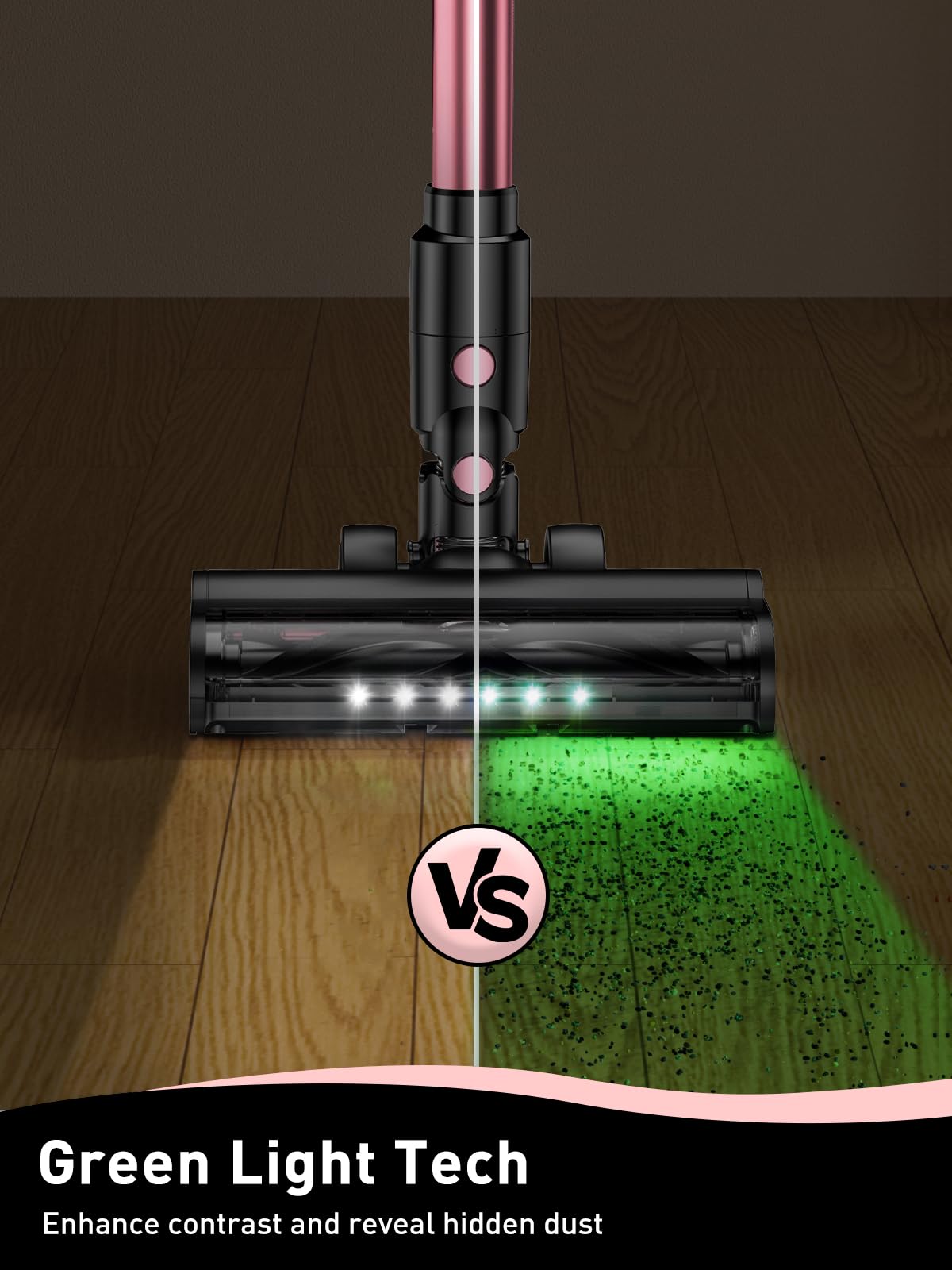 8-in-1 Cordless Vacuum Cleaner with Powerful Suction - Lightweight Stick Vacuum for Hard Floors & Carpets | LED Display, 3 Suction Modes, 45Min Detachable Battery | Perfect for Pet Hair, Home Cleaning & Quick Pickups (Pink)
