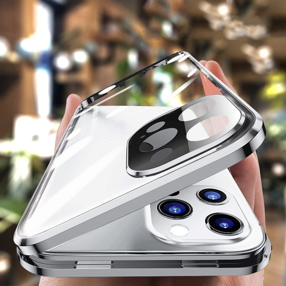 Lockable Magnetic Case for iPhone 11 Pro - 360° Full Body Protection with Tempered Glass Screen & Camera Lens Protector, Clear Bumper Cover with Safety Lock (Silver) | Perfect for Outdoor Activities, Travel & Daily Use