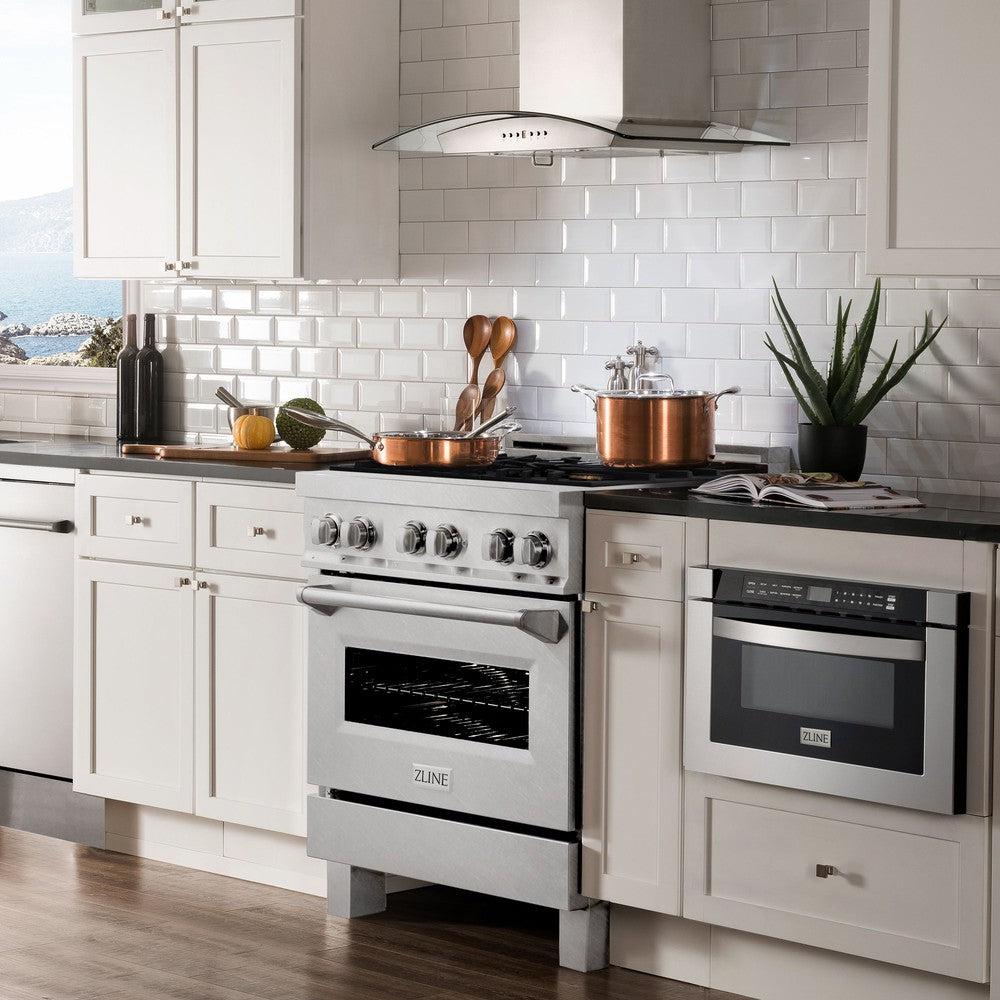 ZLINE 30-inch 4.0 cu.ft Dual Fuel Range - Gas Cooktop & Electric Convection Oven in Satin Stainless Steel with 4 Brass Burners (RAS SN BR 30) - Perfect for Home Kitchens, Professional Chefs & Modern Cooking Enthusiasts