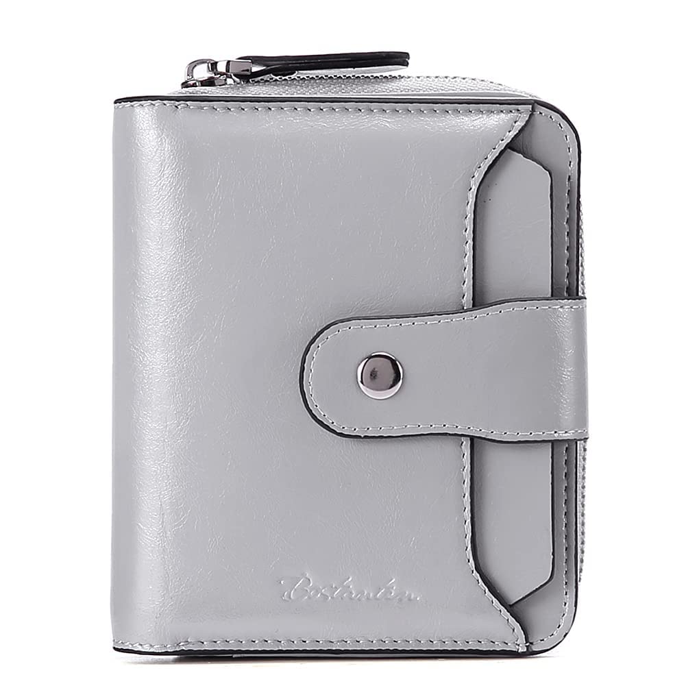 BOSTANTEN Women's Leather Designer Handbag - Stylish Tote Shoulder Bucket Bag with RFID Blocking Wallet Set (Black Bag & Grey Bifold Wallet) - Perfect for Work, Travel and Everyday Use