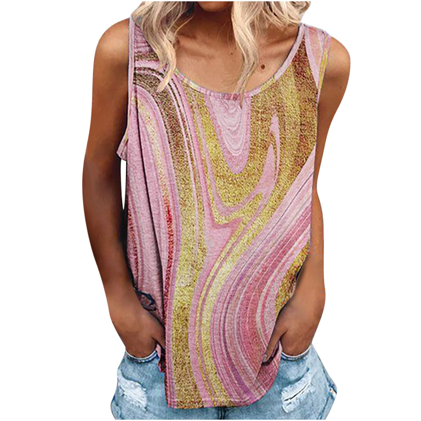 Women's Floral Print Cap Sleeve Tank Top - O-Neck Sleeveless Casual Summer Blouse for Beach, Travel & Everyday Wear