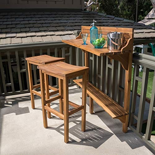 Christopher Knight Home Caribbean Outdoor Acacia Wood Balcony Bar Set, 3-Piece Patio Furniture with Stools - Natural Light Brown Finish for Small Spaces, Apartments & Decks - Perfect for Entertaining & Relaxing Outdoors