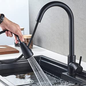 Klabb HB-3 Kitchen Faucet Sprayer Head Replacement - 3 Function Pull Down Faucet Spray Head with G1/2 Connector, Matte Black Finish - Perfect for Kitchen Sink, Dishwashing, and Food Prep