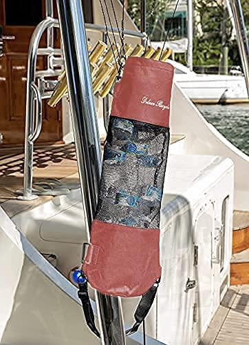 Portable Mesh Trash Bag for Boat - Washable Leakproof Outdoor Garbage Bags for Boat, Kayak, Camper & RV - Lightweight Large Capacity Bin Bag for Marine, Camping & Travel (Brown)