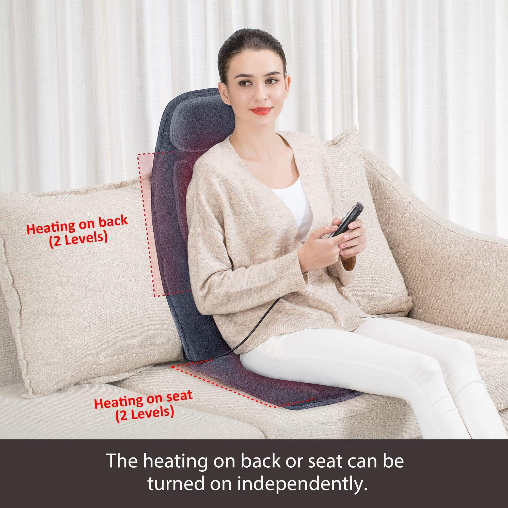 Snailax Heated Massage Seat Cushion with Memory Foam Support - Neck & Lumbar Pain Relief for Office Chair, Car Seat & Home Use