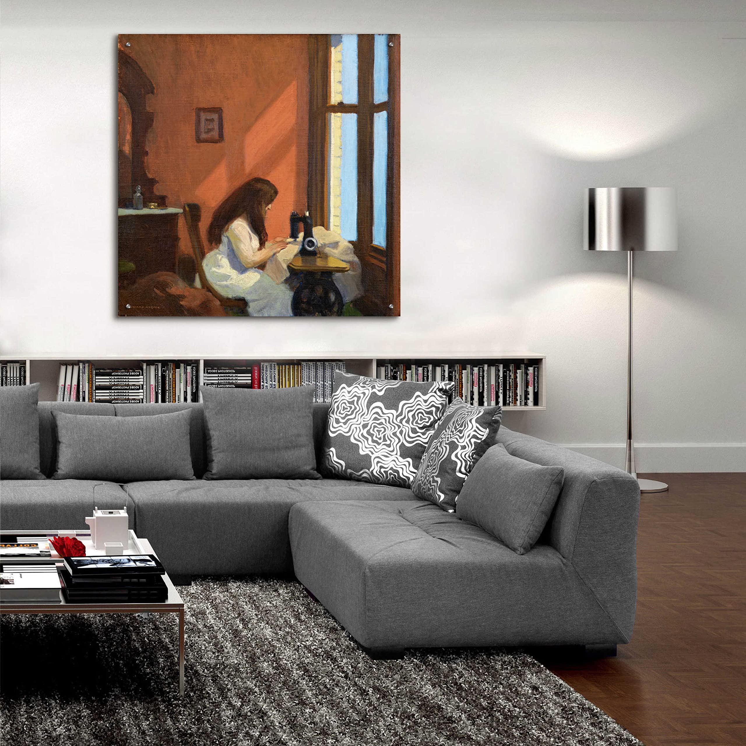Edward Hopper 'Girl at Sewing Machine 1921' Acrylic Glass Wall Art Print - 36x36 Inches Modern Home Decor for Living Room, Bedroom & Office