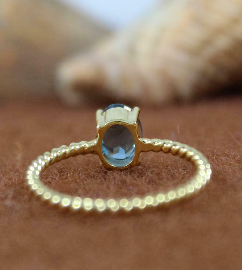 1ct Oval Cut London Blue Topaz Engagement Ring for Women - 14K Yellow Gold Plated Braided Band, Perfect for Proposals, Anniversaries & Special Occasions