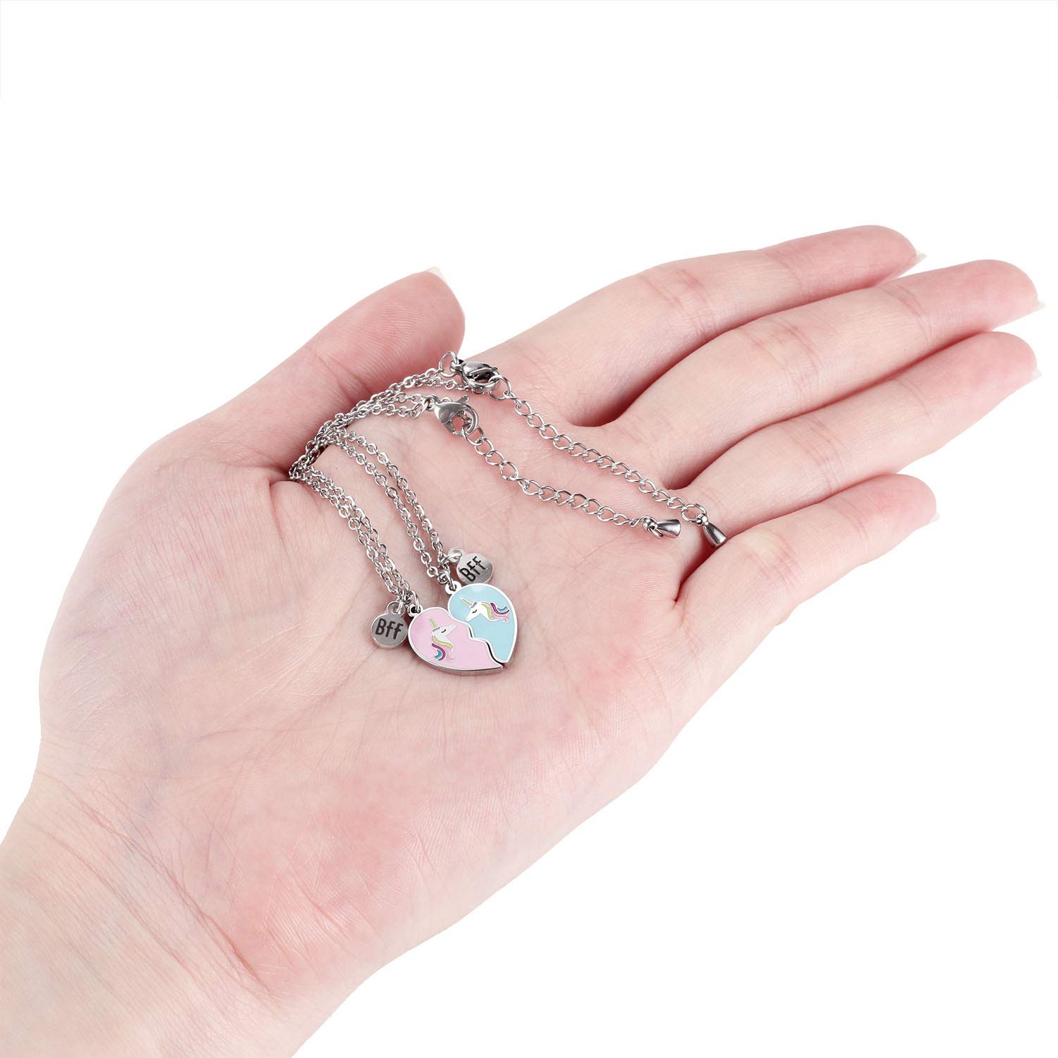 ZIBUYU® Lucky Unicorn Heart Bracelet Set for Women & Girls - 2 Pcs Stylish BFF Jewelry Gift, Friendship Bracelet for Best Friends, Kids & Teens - Perfect for Birthdays, Anniversaries & Valentine's Day