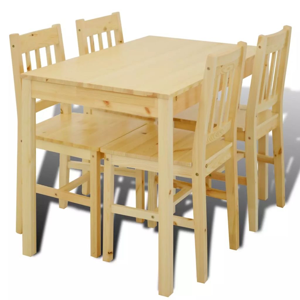 FAMIROSA 5-Piece Solid Pine Wood Dining Set with Table & 4 Chairs - Natural Wood Kitchen & Breakfast Table for Dining Room, Home Decor - Perfect for Family Meals, Entertaining Guests & Small Space Dining Areas