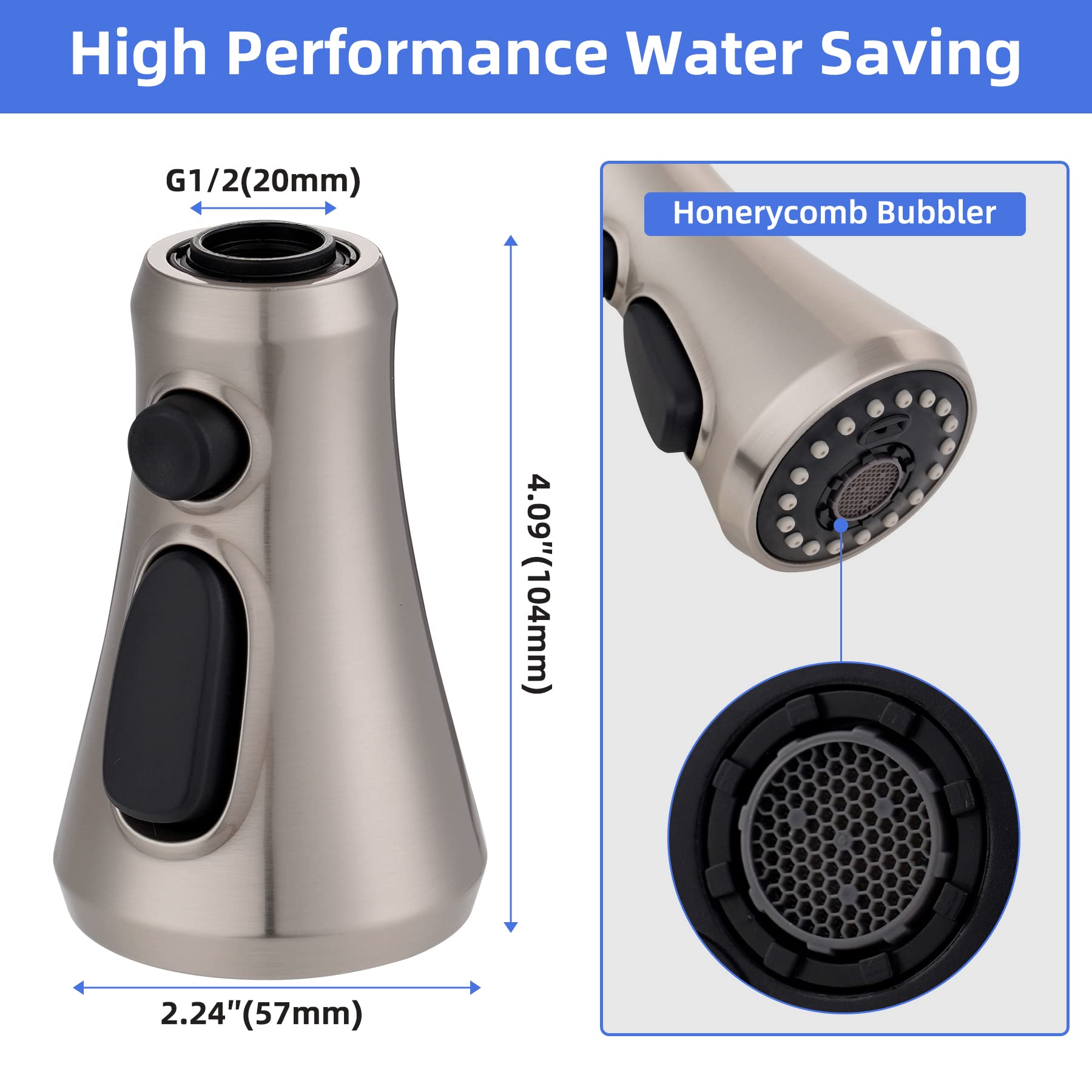 iFealClear Universal Pull Down Kitchen Faucet Head Replacement - 3 Function Anti-Splash Sprayer with 15 Adapters, Brushed Nickel Finish | Perfect for Home Kitchen Sink Upgrade & Easy Installation