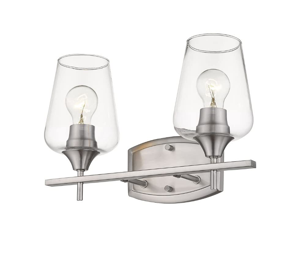 Z-Lite 2-Light Bathroom Vanity Fixture 473-2V-CH with Clear Glass Shades - Perfect for Modern Bathroom Lighting and Makeup Area Illumination