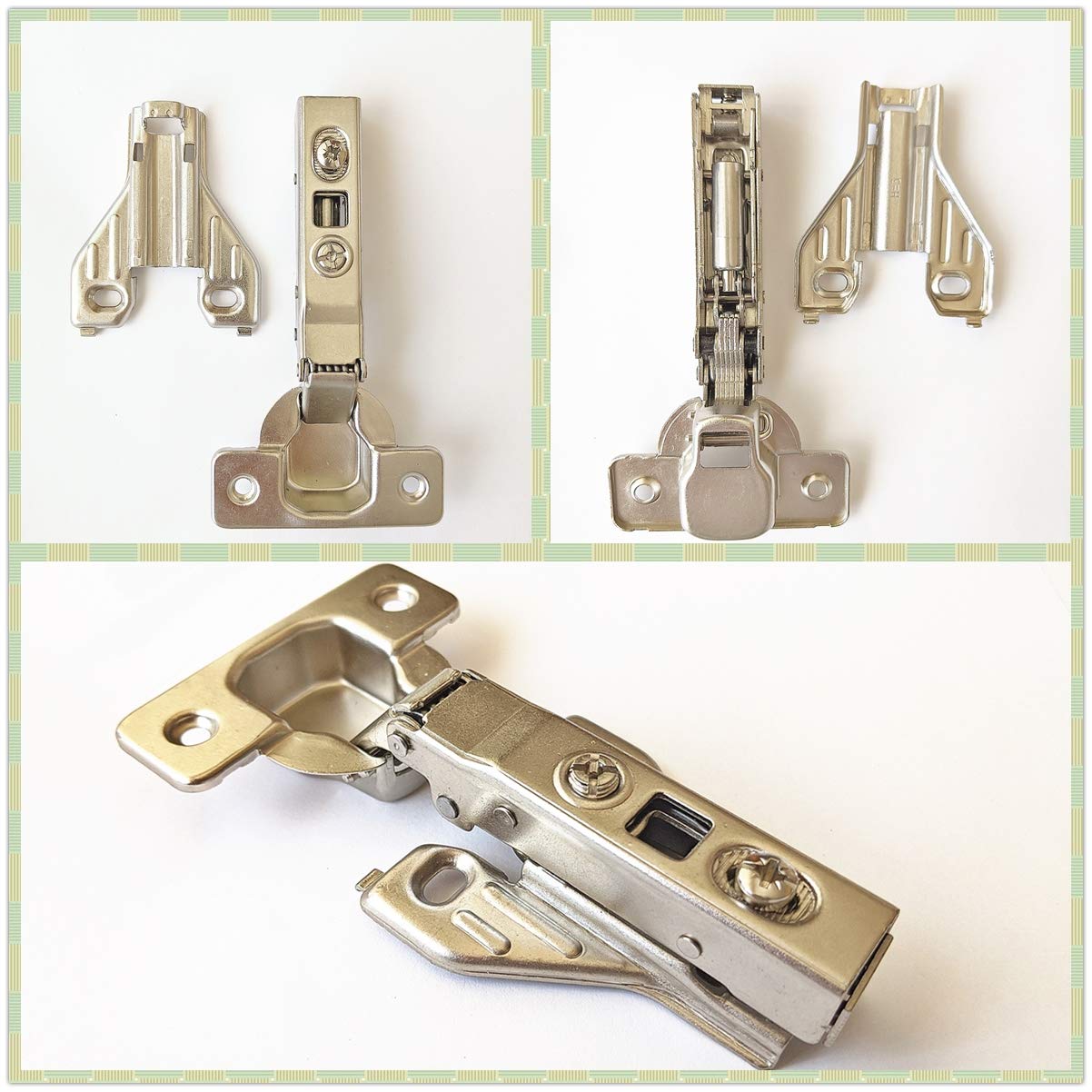 2-Piece Soft Close Clip-On Hinges 105° Self-Closing for Frameless Cabinets - Full Overlay with Mounting Plates & Premium Screws (1 Pair) - Durable Kitchen Cabinet Hardware for Seamless Cabinet Doors