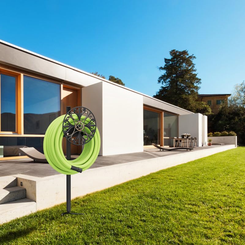 GOFORWILD Decorative Garden Hose Holder - Sturdy Wall Mounted Hose Rack for 125-Feet 5/8-Inch Water Hose, Durable Cast Aluminum Hose Reel & Hanger - Perfect for Yard, Lawn, and Outdoor Watering Organization