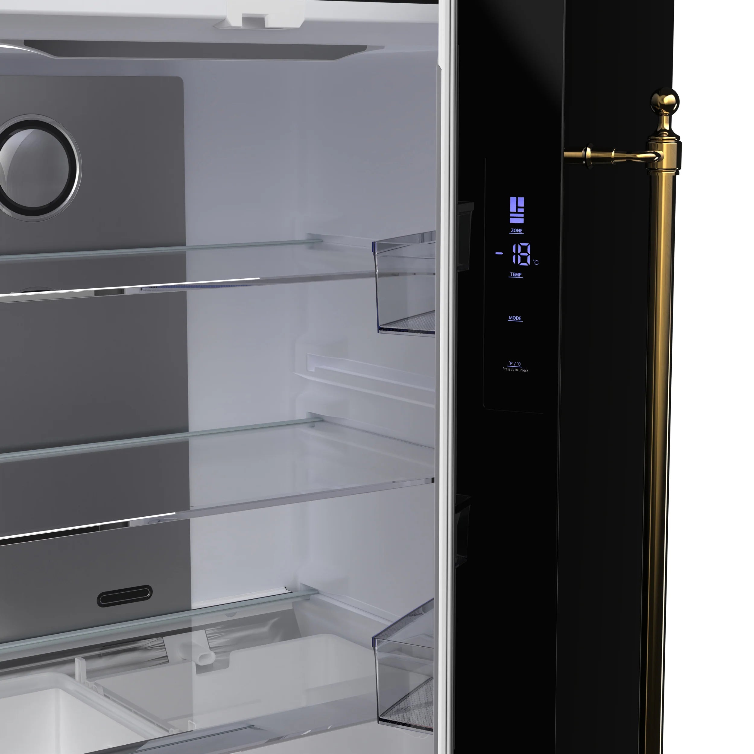 Forno Luigi 33 Inch French Door Refrigerator with Black Finish & Antique Brass Handles - Model FFFFD1791 33BLK | Perfect for Modern Kitchens & Open-Concept Homes