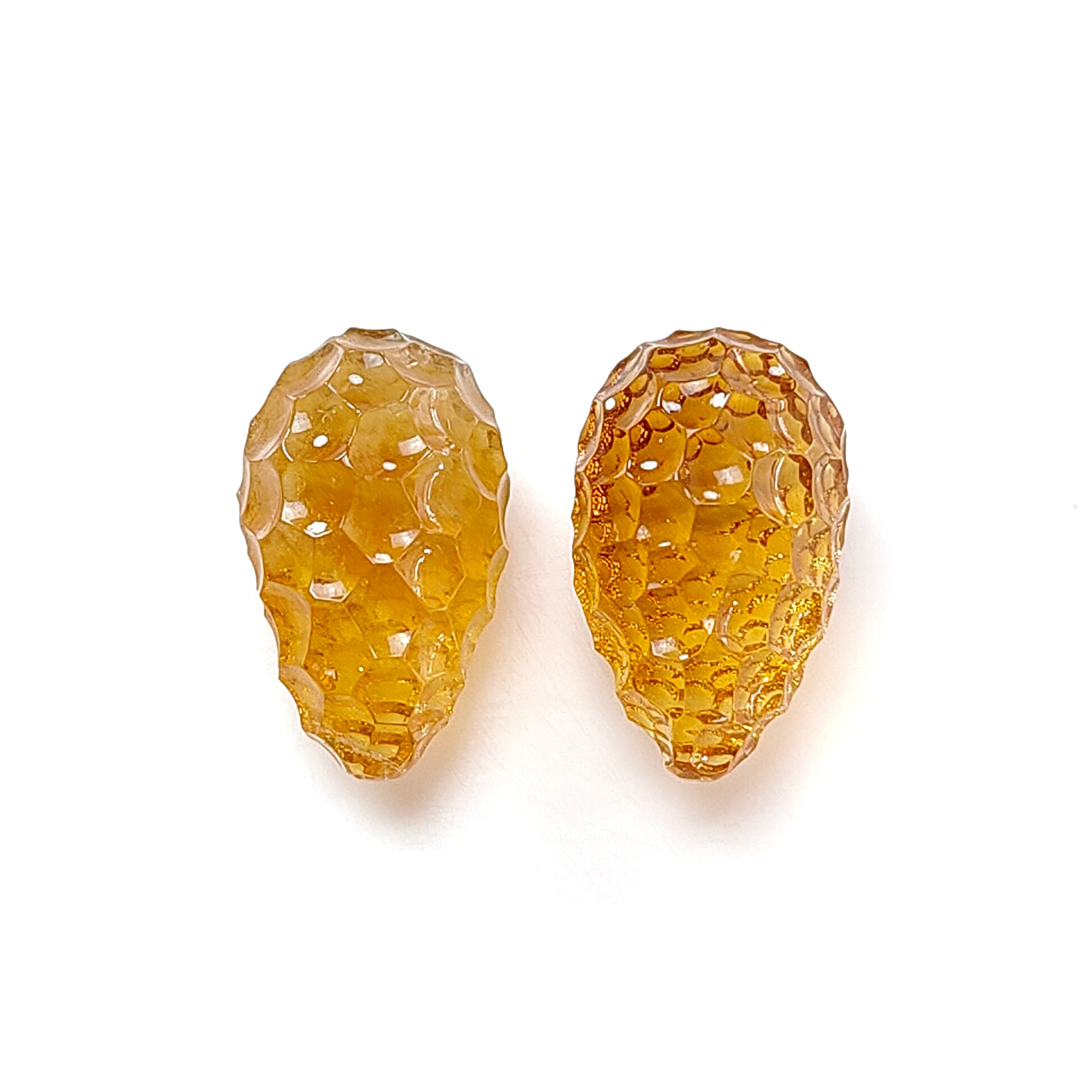 Natural Untreated Yellow Citrine Gemstone Carving - 22.70cts Hand Carved Teardrop Shape 17mm Pair, November Birthstone Jewelry for Necklace Pendant & Earrings - Perfect Gift for Birthdays, Anniversaries and Spiritual Healing