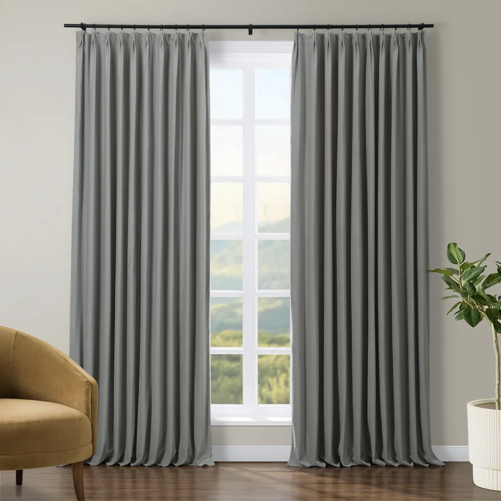 Premium Velvet Curtains - Blackout Thermal Insulated Pleated Drapes for Living Room & Bedroom - Soft Luxury Window Treatments for Home Decor & Noise Reduction