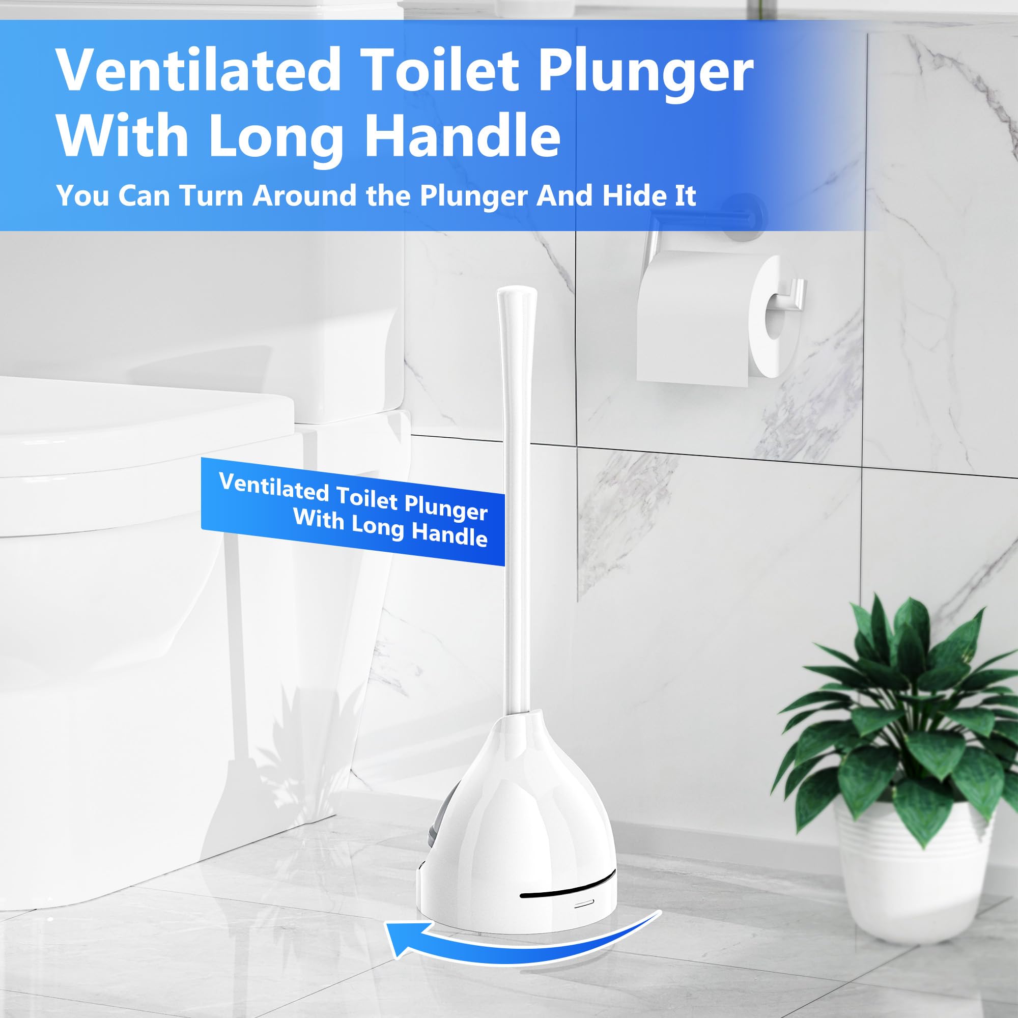 Best Heavy Duty Toilet Plunger with Holder - White Bathroom Plunger for Clogged Drains - Perfect for Home, Apartment & RV Use