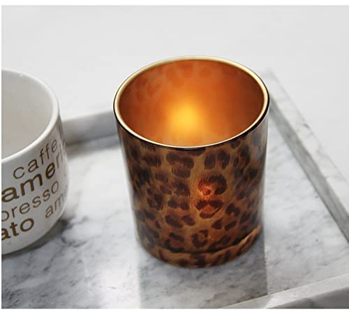 2 Pack Glass Tealight Candle Holders - Cheetah Print Votive Cups for Home Decor, Table Centerpiece, Romantic Dinner, Bedroom Ambiance - Perfect for Christmas, Valentine's Day & Wedding Decorations