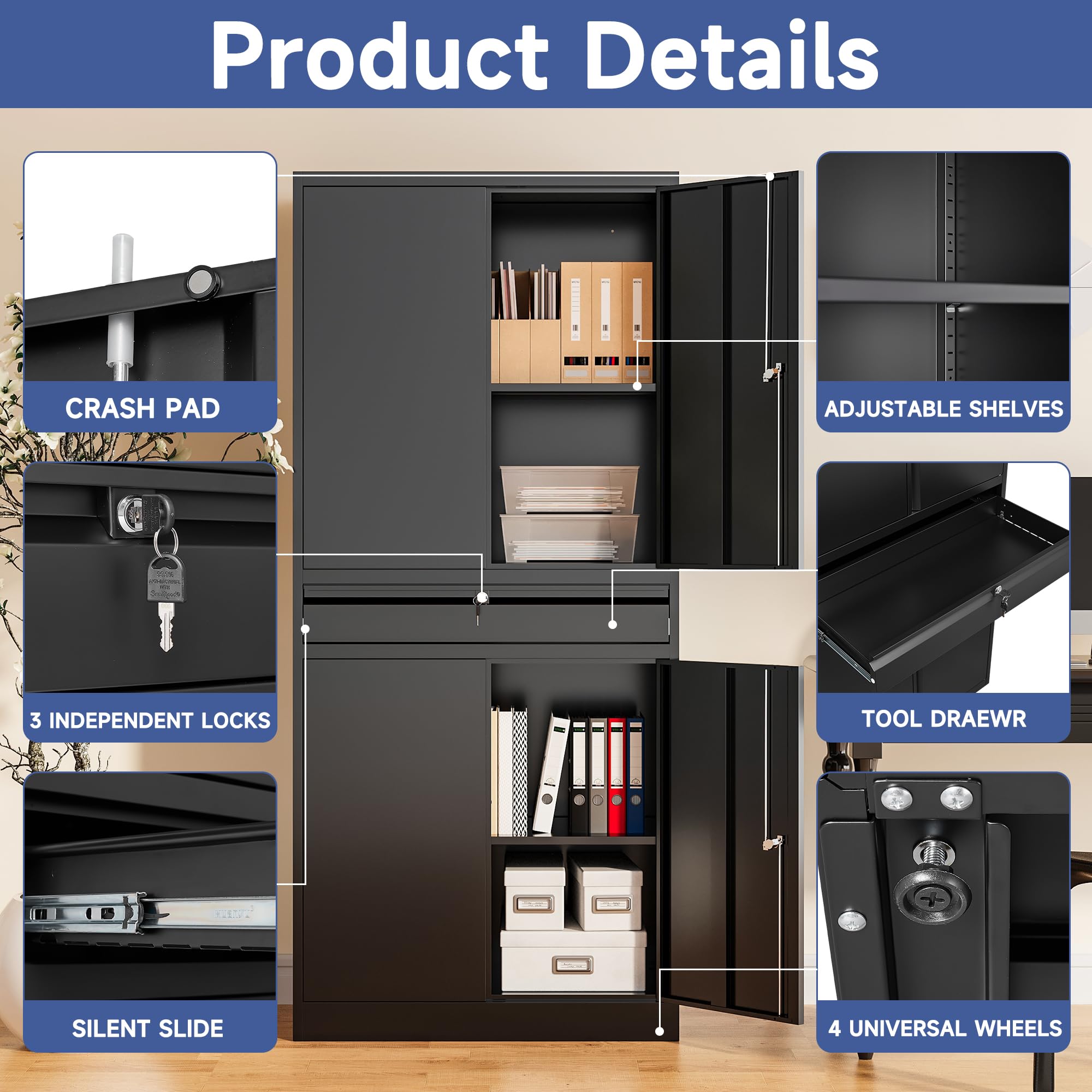 Heavy-Duty Metal Garage Storage Cabinet - 71