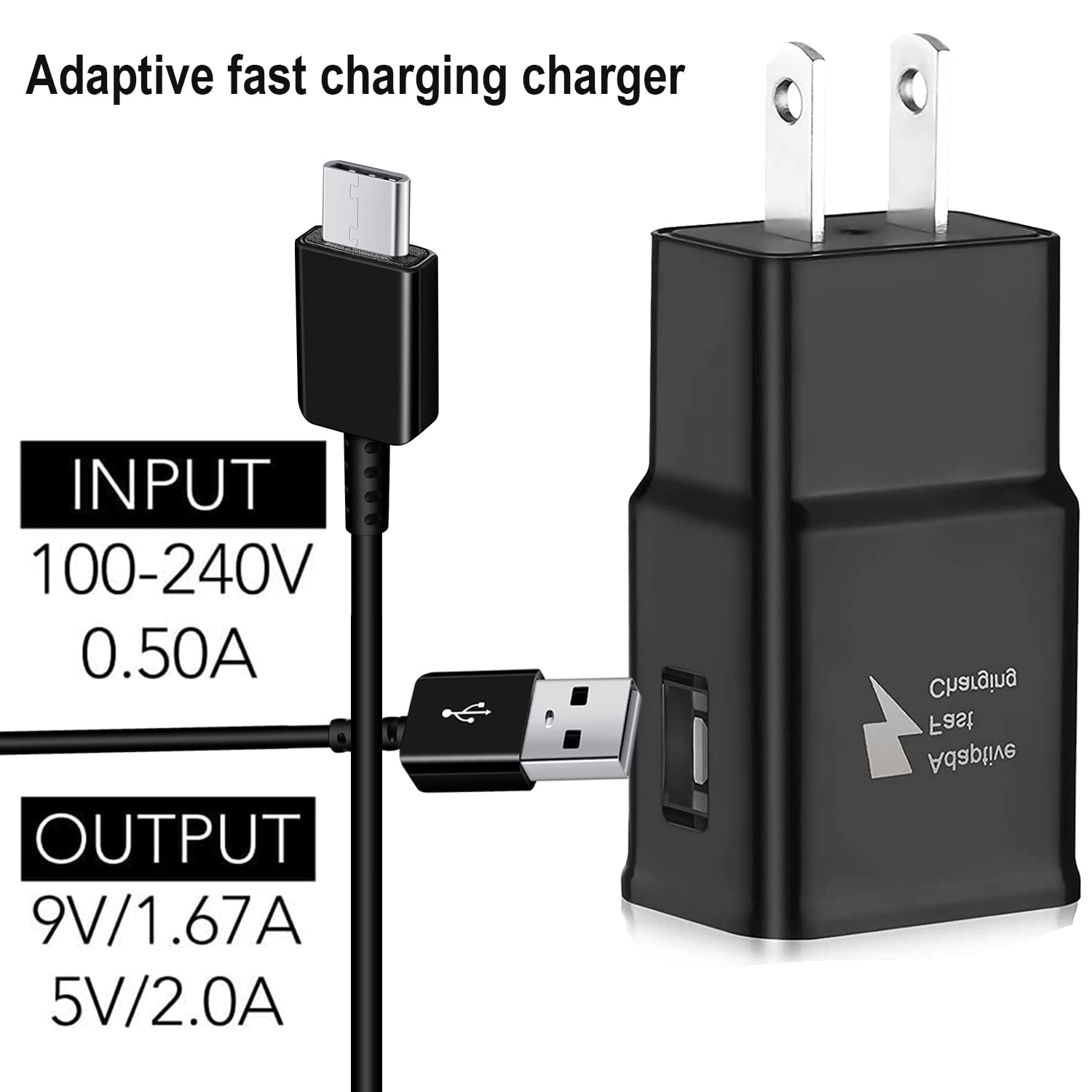 (2 Pack) Fast Charger for Samsung Galaxy S21/S20/S10/S9/S8/Note10/9/8/7 & A Series - USB C Charger with Adaptive Power Delivery & 6FT Type C Cable - Perfect for Home, Office & Travel Charging