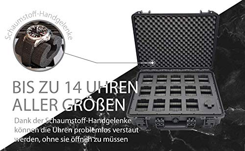 Premium Watch Travel Case for 14 Watches - Waterproof & Dustproof Storage with Lock - German-Made Luxury Watch Organizer - Perfect for Travel, Business Trips & Watch Collection Display