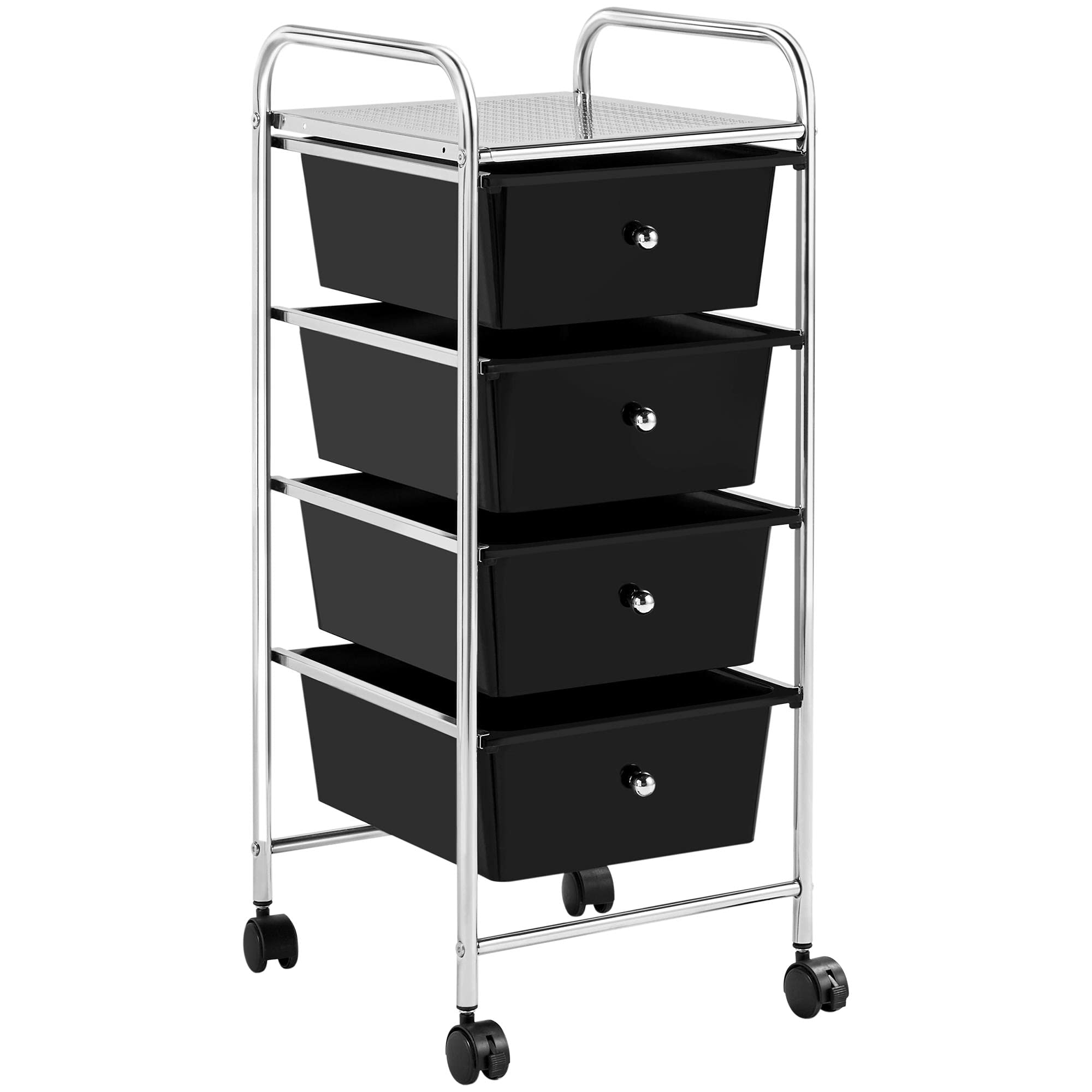 **Topeakmart 4-Tier Rolling Storage Cart with Removable Drawers - Plastic Mobile Organizer for Crafts, Office, Kitchen & Bathroom - 360° Swivel Castor Wheels - Black**    *(Perfect for organizing art supplies, toiletries, kitchen essentials, or office materials with easy mobility.)*