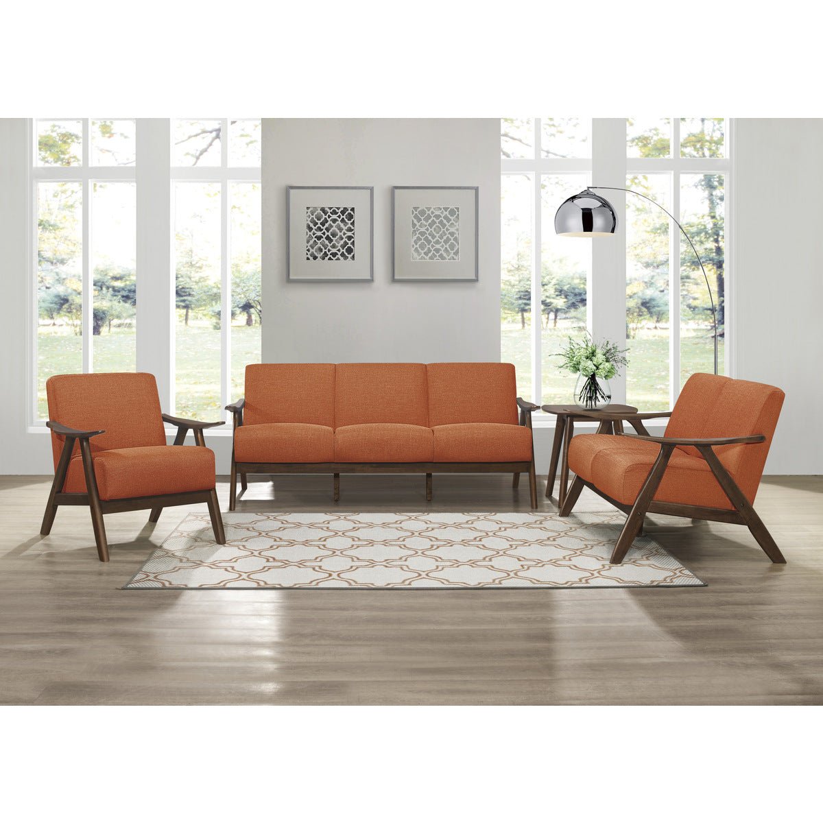 Damala Orange Love Seat - Stylish Two-Seater Sofa for Small Spaces, Living Room, Apartment, Dorm | Comfortable Modern Couch for Relaxing & Lounging