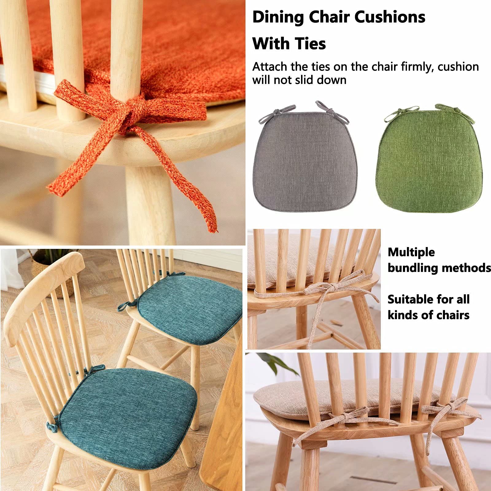 Premium Non-Slip Dining Chair Cushions Set of 4 - Washable Thick Seat Pads with Ties for Kitchen & Farmhouse Style Chairs | Perfect for Dining Rooms, Breakfast Nooks & Home Decor | Green Cotton Fabric