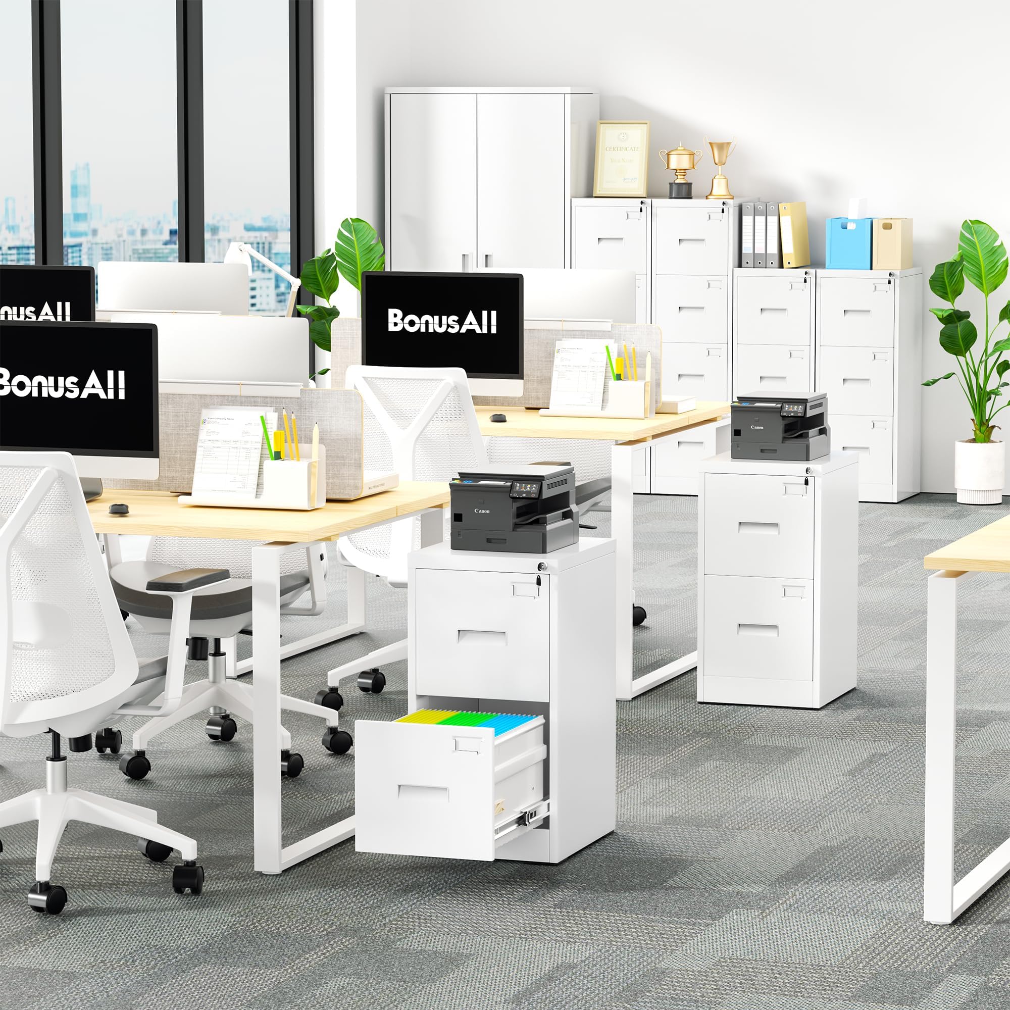 Bonusall 2-Drawer Vertical Metal File Cabinet with Lock - Letter/Legal/A4/F4 Size - Sturdy Steel Lateral Filing Cabinet for Home Office - White | Organize Documents Securely in Office or Study Room