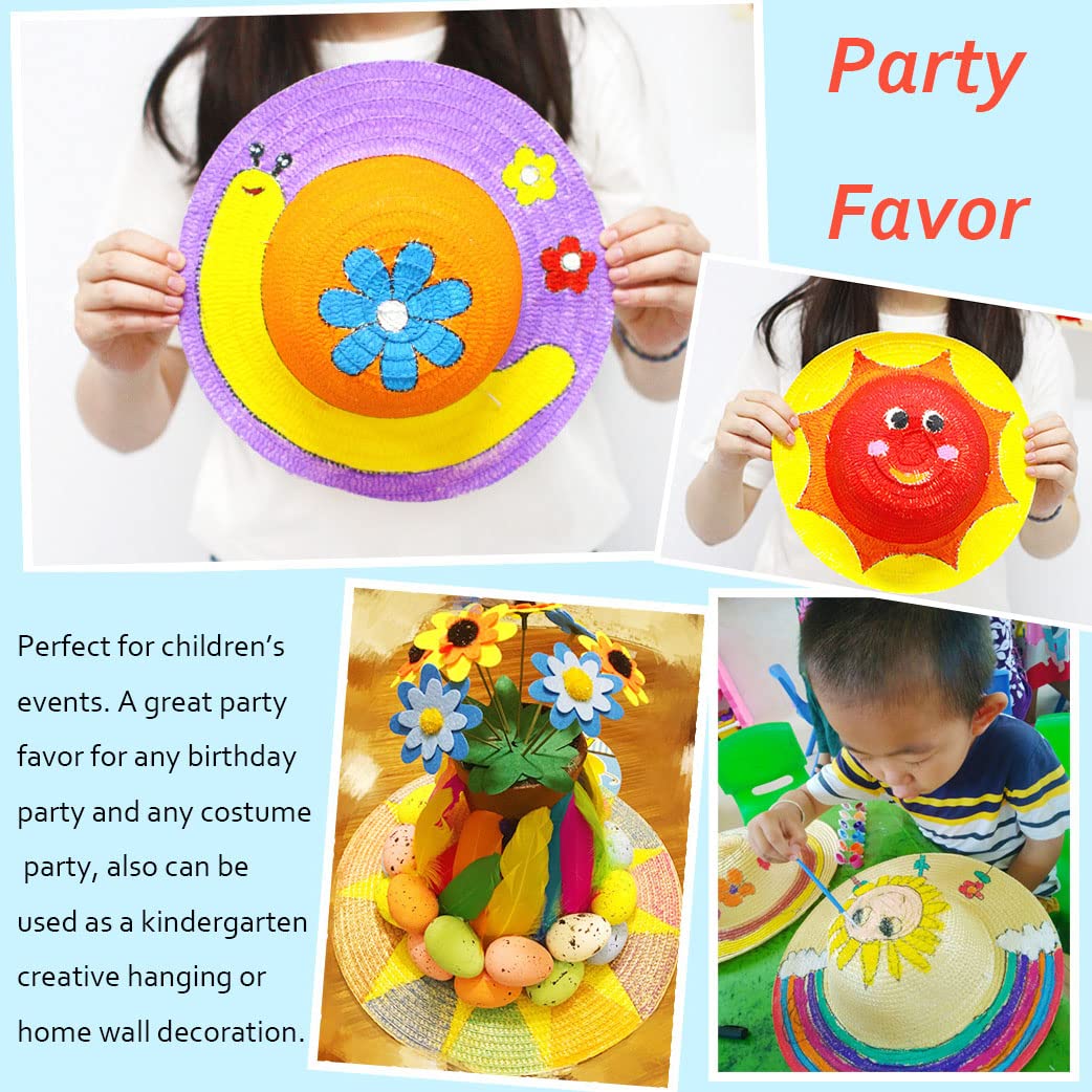 10Pcs DIY Straw Hats Set - 5 Lace Hats for Girls & 5 Round Hats for Boys - Blank White Hats for Art Painting, Tea Party, Easter & Dress Up - Perfect for DIY Crafts, Kids Parties & Holiday Celebrations