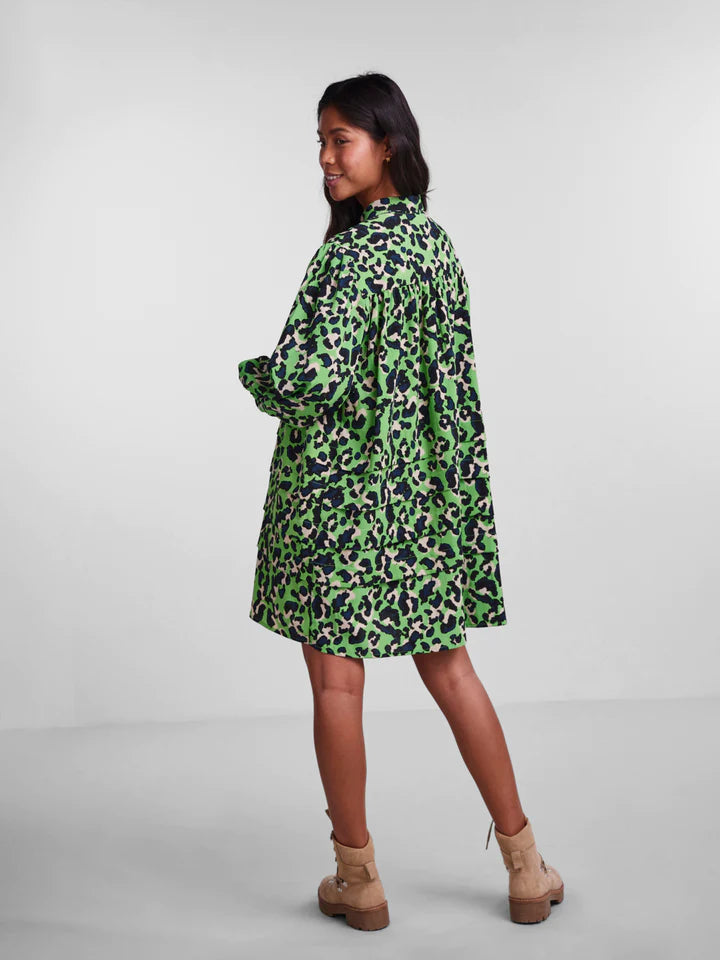 Meline Smock Dress for Women - Flowy Boho Style in Grass Green & Leo Print - Perfect for Summer Outfits, Beach Vacations & Casual Wear