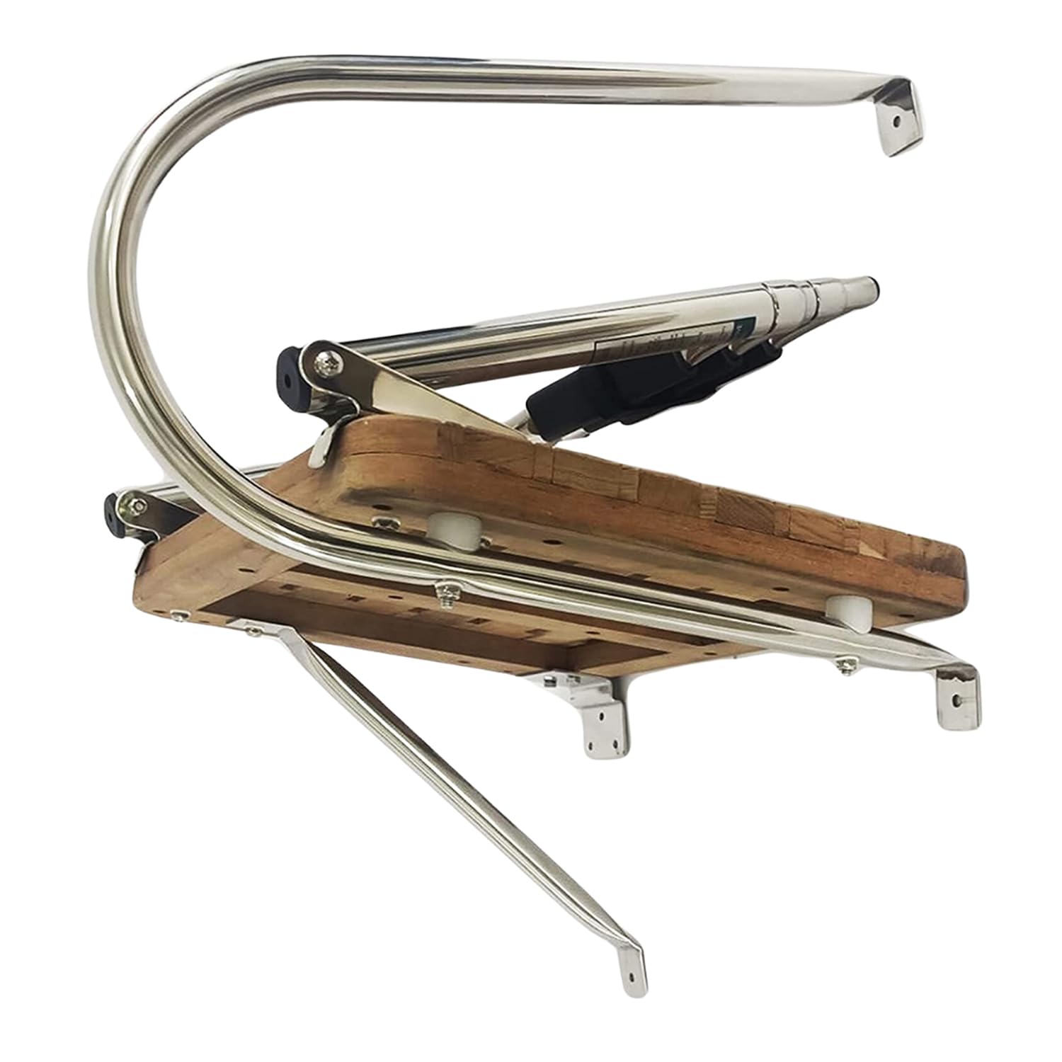 MARINE CITY Stainless Steel Swim Teak Platform Boat Ladder - Corrosion Resistant Marine Ladder for Boats, Ships & Yachts | Low Maintenance Design | Perfect for Swimming, Boarding & Water Sports Activities