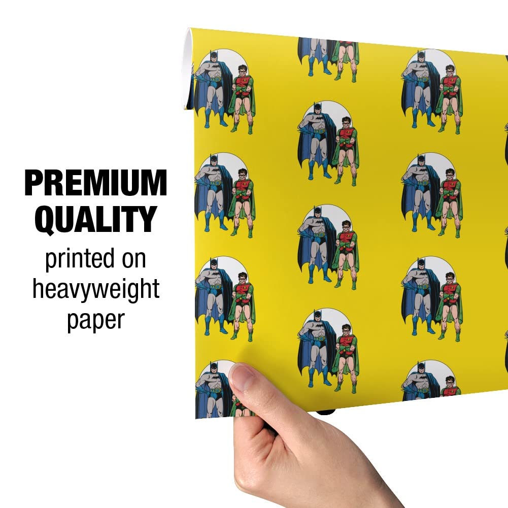 Batman and Robin Gift Wrap Paper Rolls - Premium Superhero Wrapping Paper for Birthdays, Parties & Holidays - 24