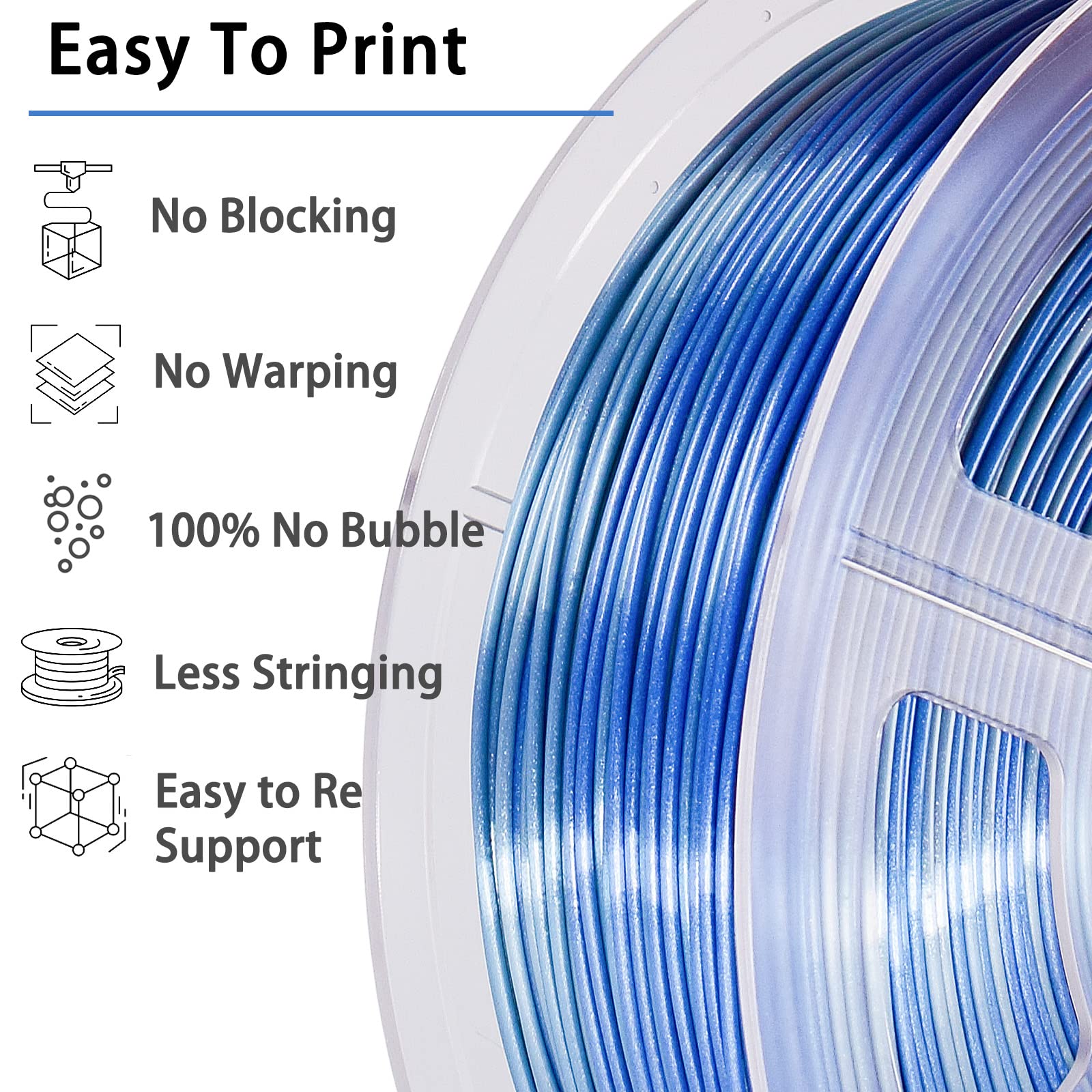 Premium Silk Silver & Shiny Blue PLA 3D Printer Filament 1.75mm ±0.02mm - 1kg/2.2lbs Spool for Smooth 3D Printing - Ideal for Cosplay, DIY Crafts & Home Decor Projects