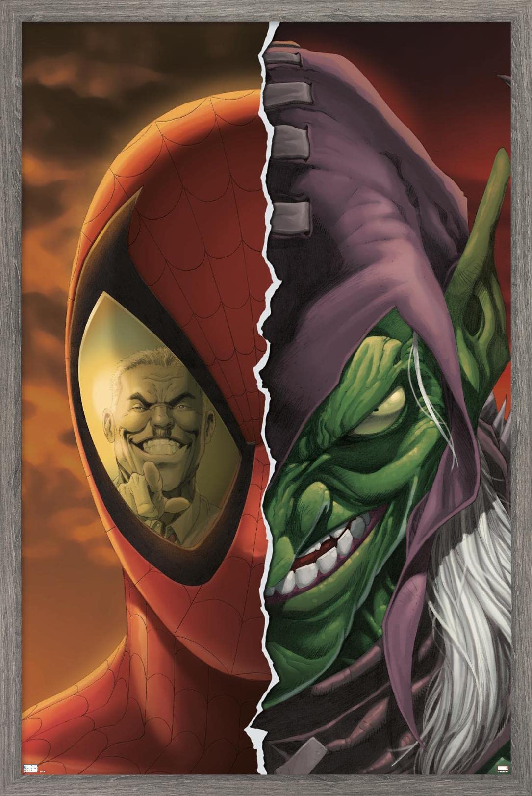 Marvel Comics Green Goblin Spider-Man House of M #4 Wall Poster - 22.4x14.7 Inches Barnwood Framed - Perfect for Superhero Bedroom Decor, Comic Book Fan Gifts & Marvel Themed Offices