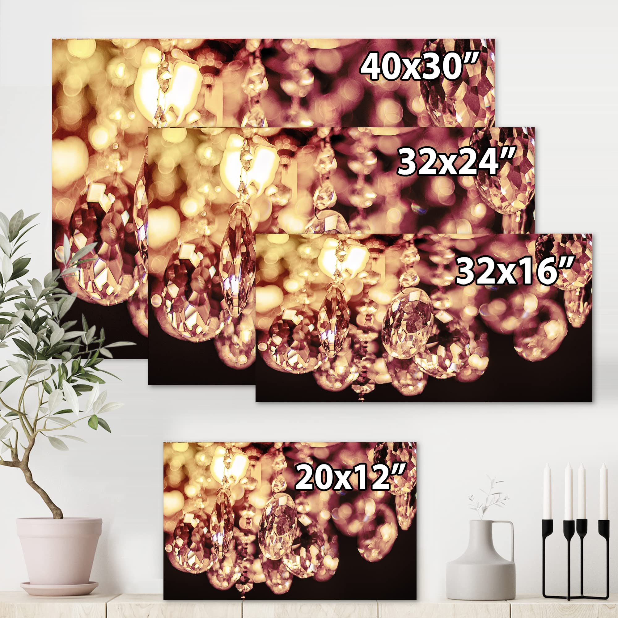 DesignQ Crystal Chandelier - Modern Bright Hanging Light with Canvas Wall Art for Living Room, Bedroom & Dining Room Decor
