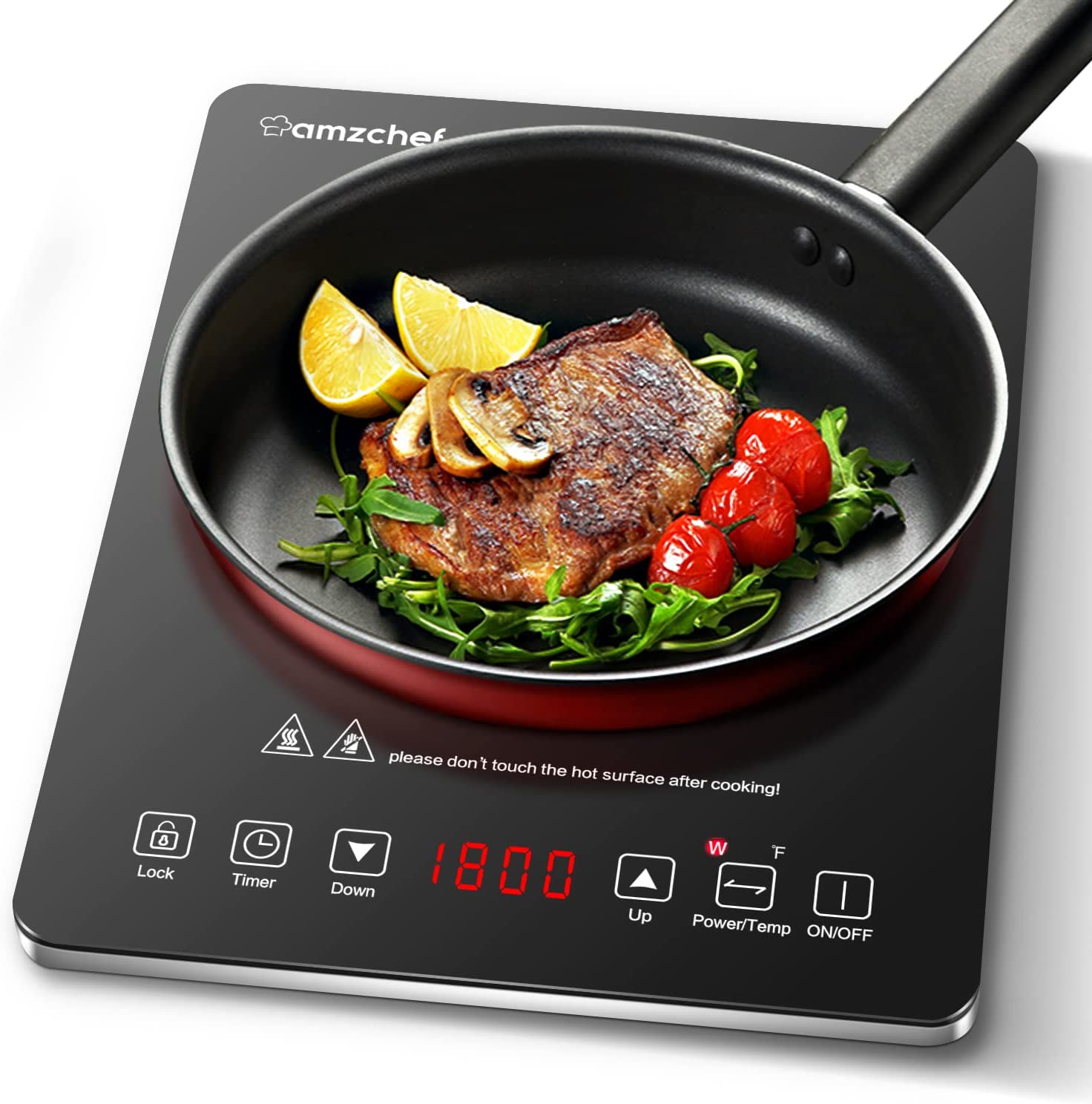 AMZCHEF 1800W Portable Induction Cooktop with Sensor Touch - Fast Heating, Energy Efficient for Home, Kitchen, Camping & Dorm Cooking