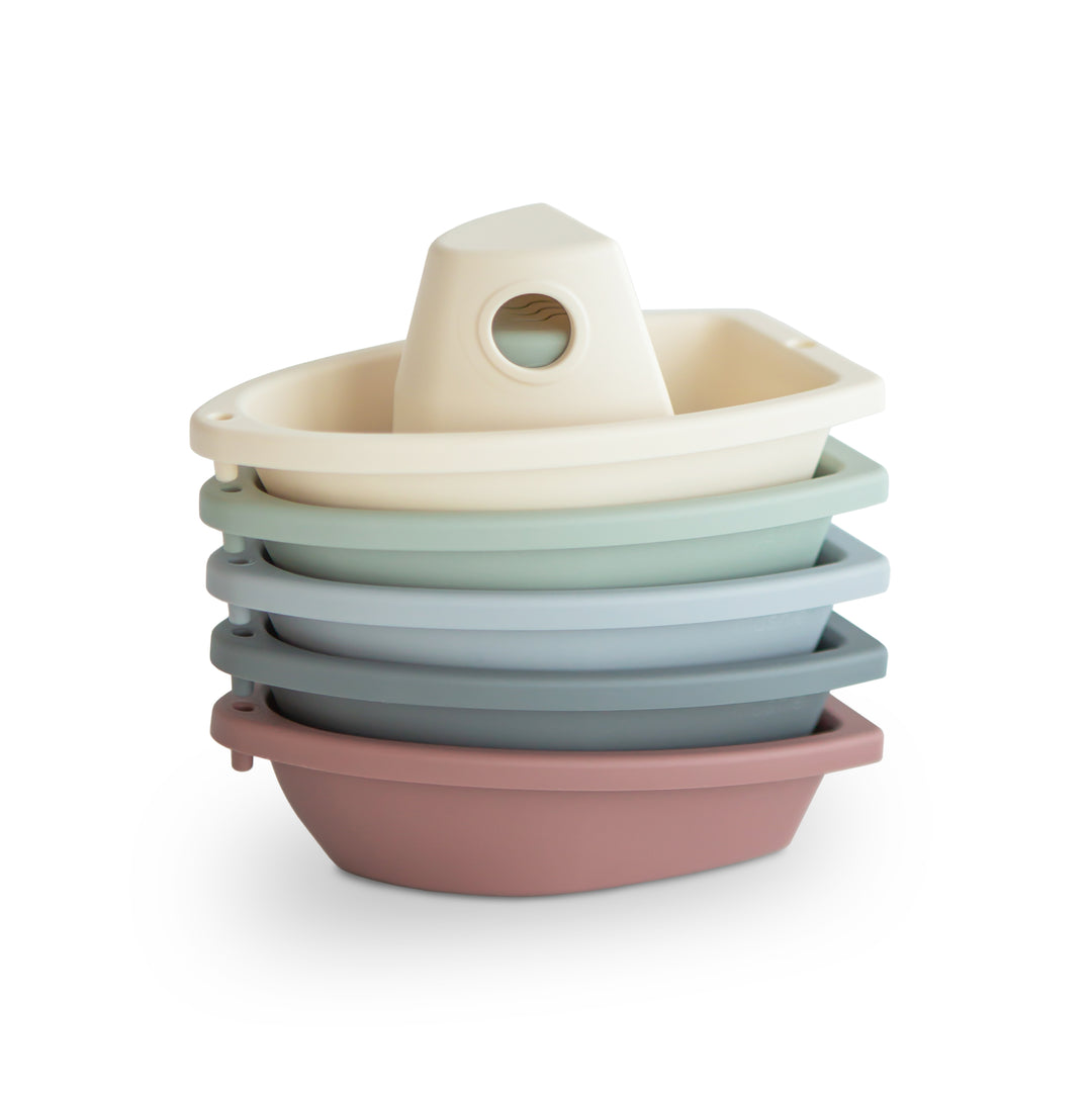 Mushie Stackable Bath Boats - Fun & Safe Bathtub Toys for Toddlers & Kids - Perfect for Sensory Play, Bath Time Learning & Water Play Activities