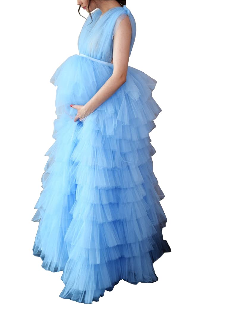 **Fluffy Maternity Robe for Baby Shower & Photo Shoot - Sleeveless Ruffled Dressing Gown for Pregnancy & Newborn Photos**    *(Perfect for Maternity Photoshoots, Baby Showers, and Postpartum Comfort)*