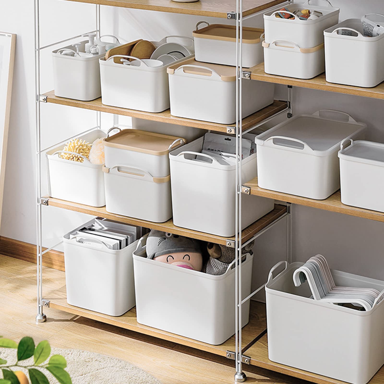ANMINY 12-Piece Plastic Storage Bins with Lids - Large White Organizing Containers for Closet, Shelves, Drawers & Home Office | Perfect for Clothes, Toys, Office Supplies & Craft Storage