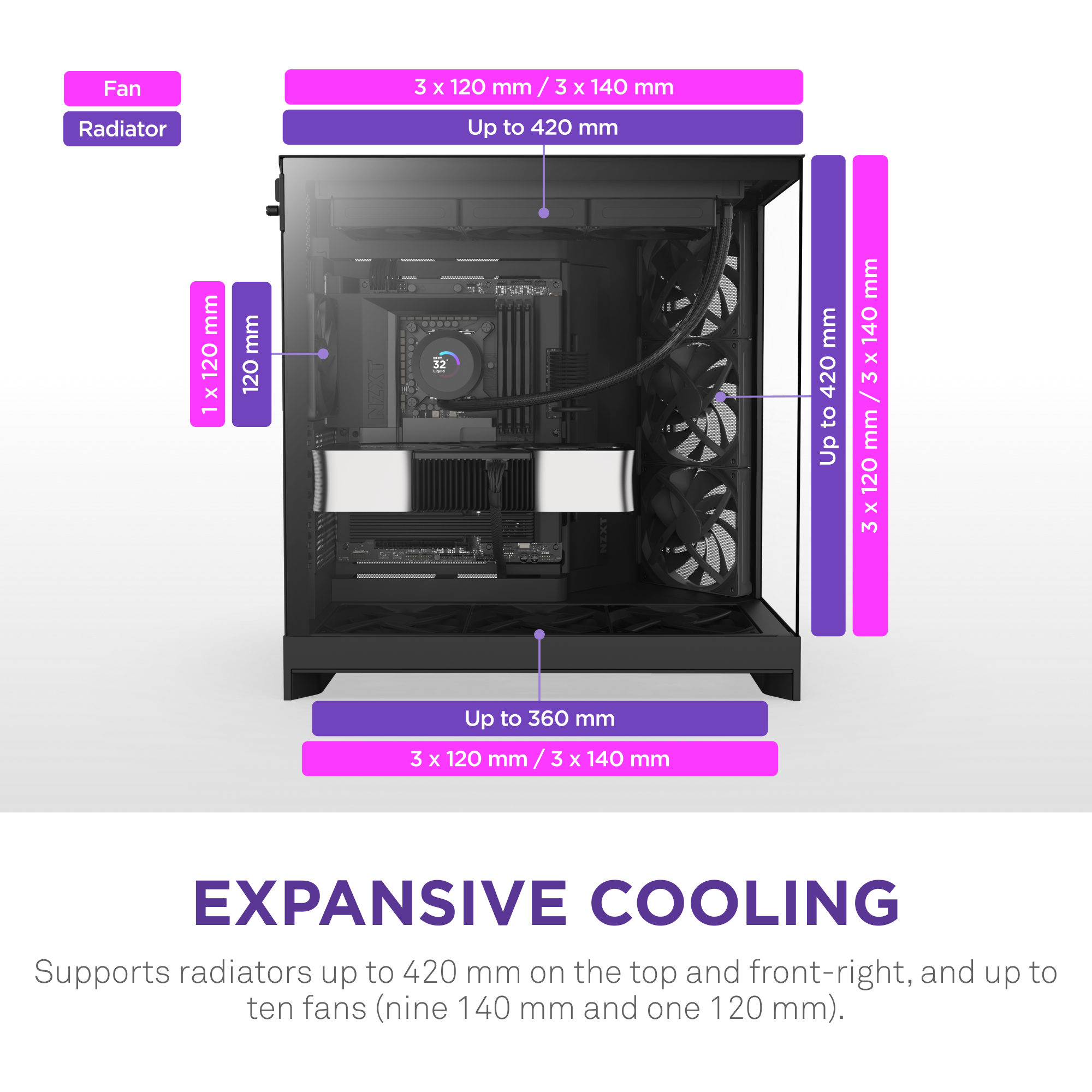 NZXT H9 Flow Mid-Tower PC Case - Premium Tempered Glass Design, RGB Lighting & High Airflow for Gaming & Streaming Setups - Perfect for Esports, Content Creation & High-Performance Builds