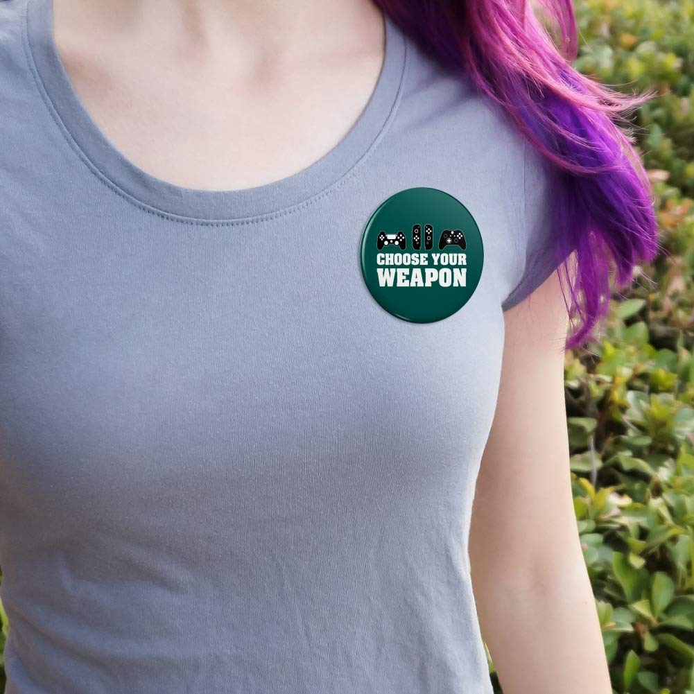 Custom Game Controller Pinback Buttons - Choose Your Weapon Design for Gamers & Collectors | Perfect for Backpacks, Jackets & Gaming Conventions