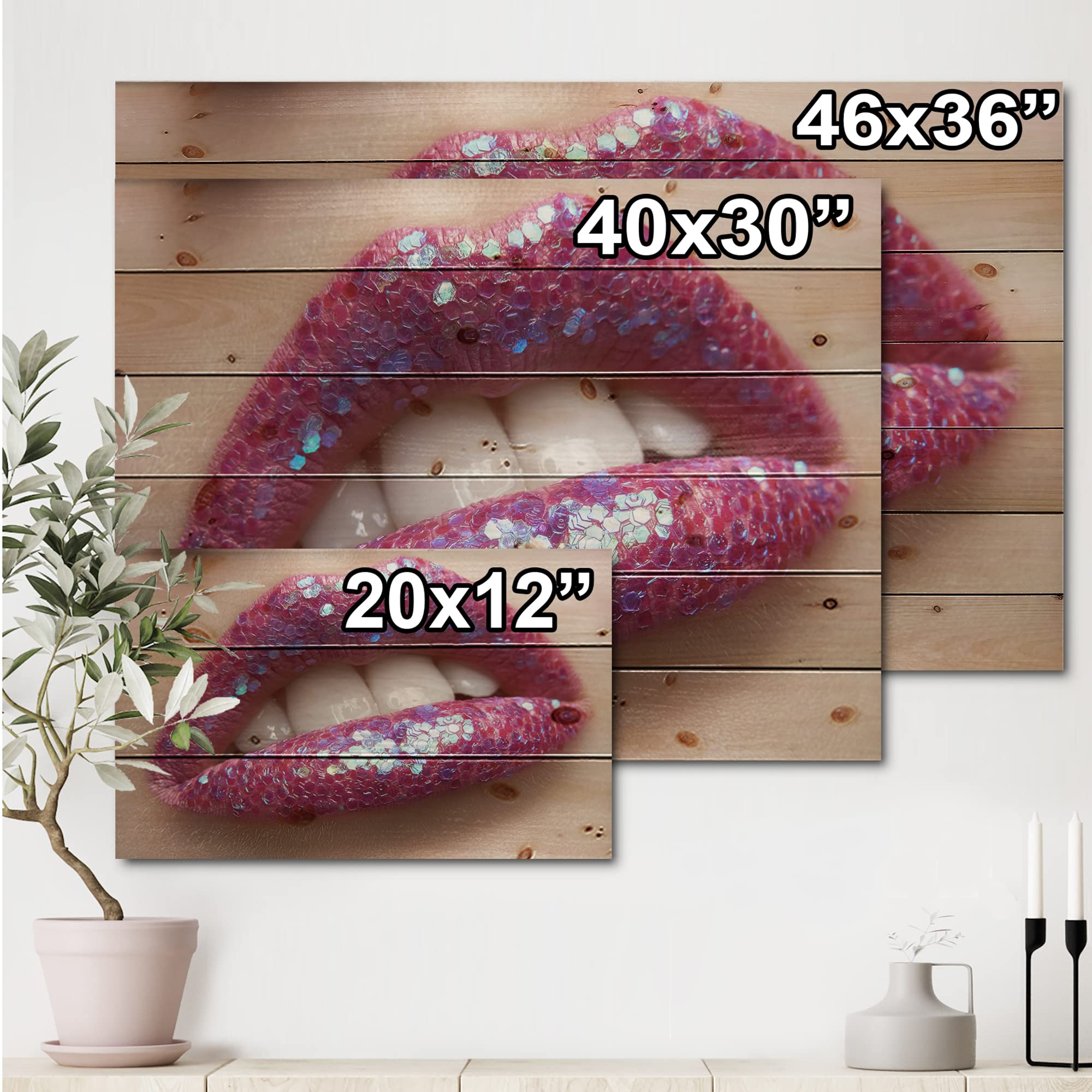 Pink Lipstick Wood Wall Art - Modern Pine Decor for Living Room